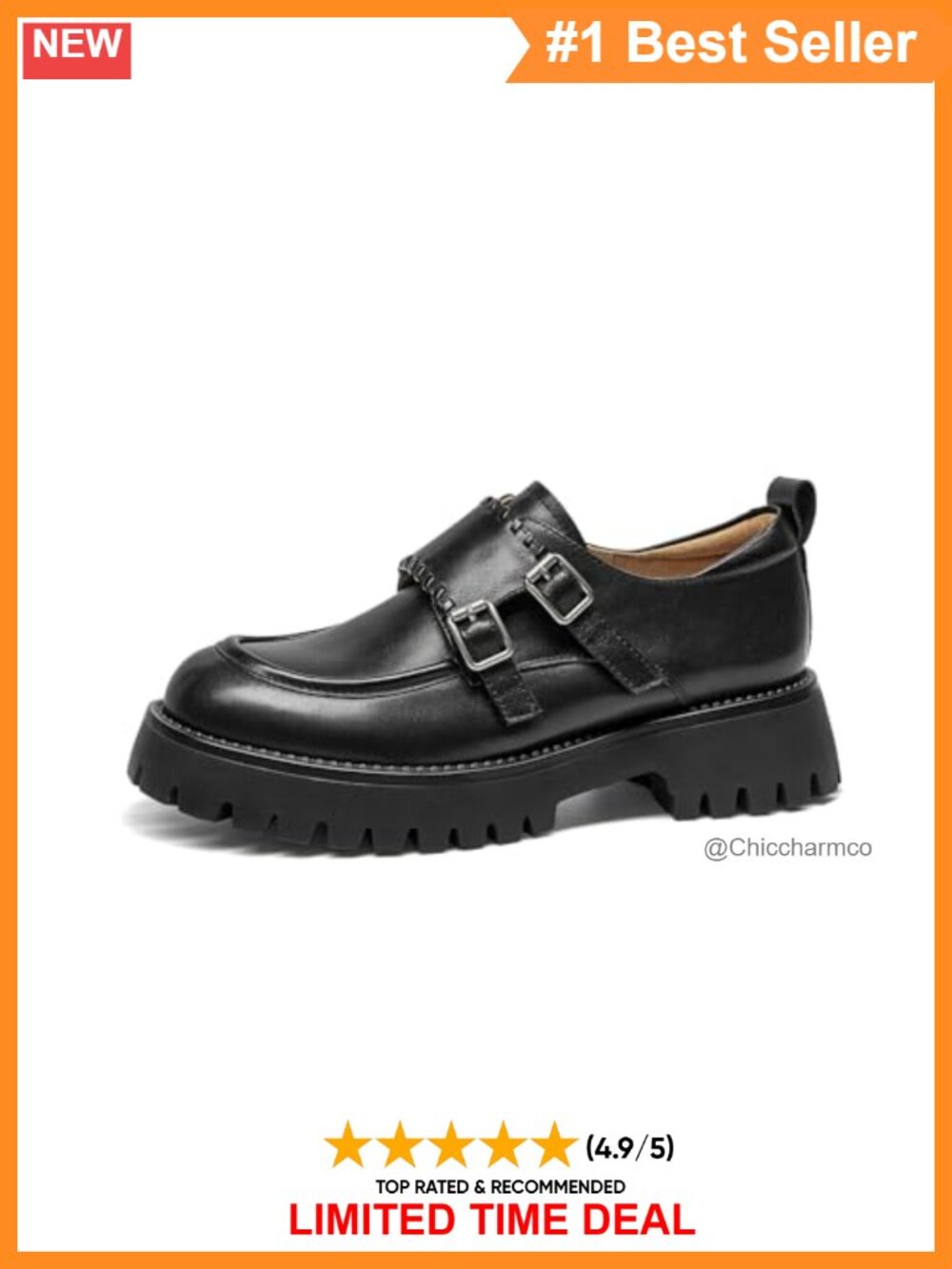 Calfskin Platform Monk Strap Loafers Woven Buckle Women's Shoes